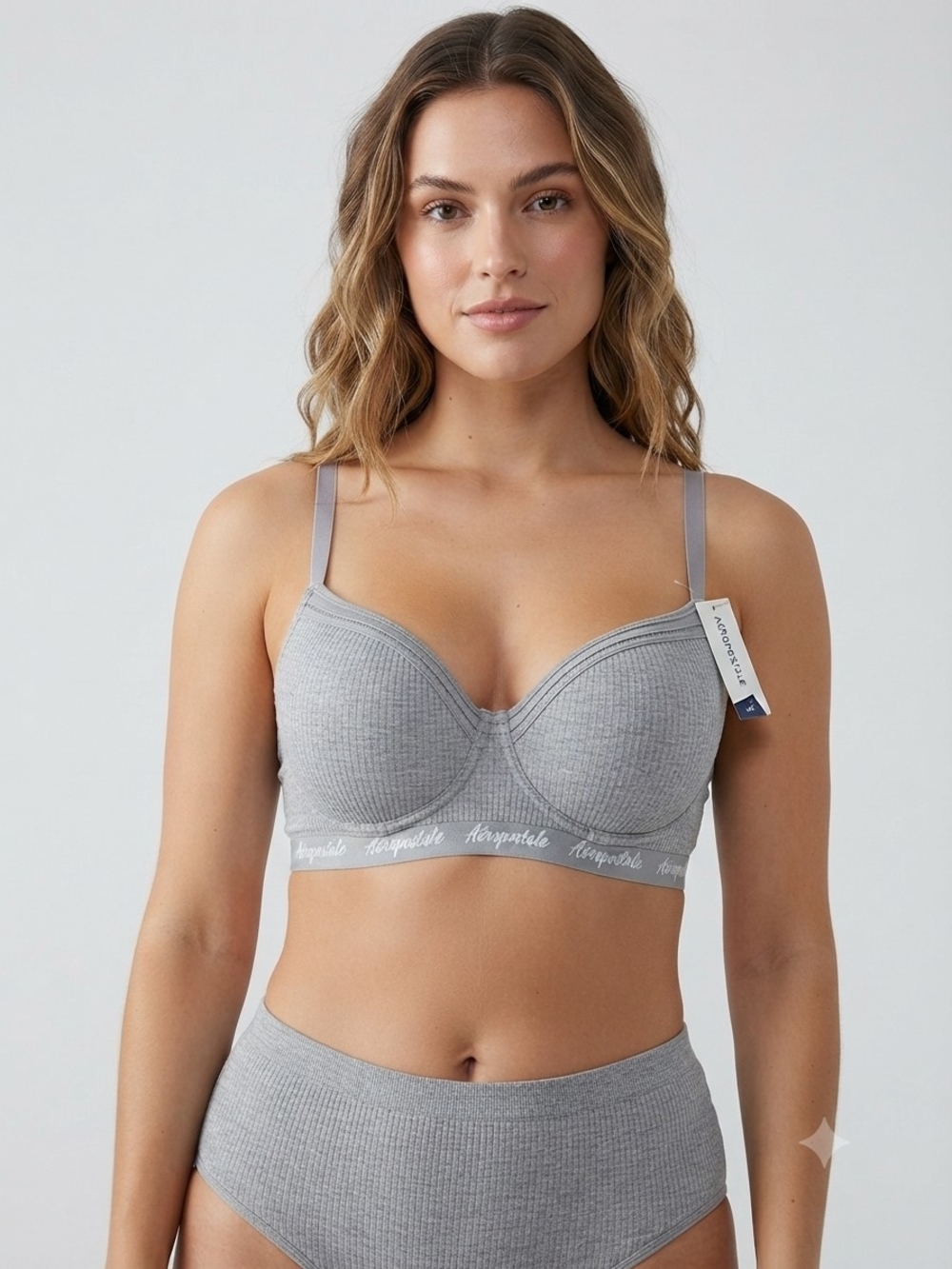 Aeropostale Light Gray Ribbed Longline Underwire Bra 40DD